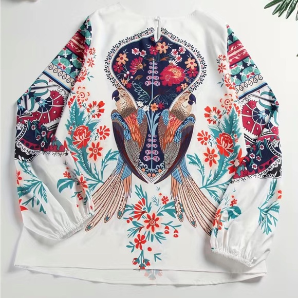 Boho bird and floral print cutout top - Picture 5 of 5